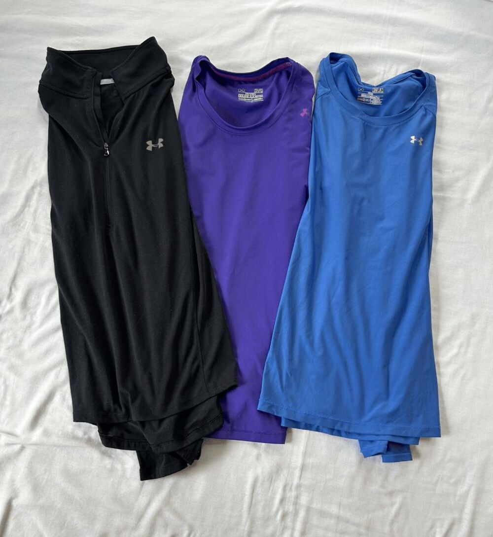 Lot of Three Women's Under Armour Pull Over Shirts, Size Medium, Blue/Black